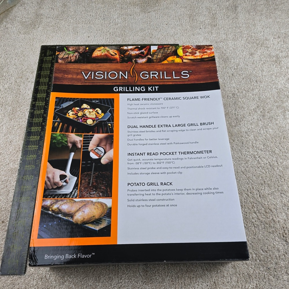 Vision Grills VG-CCACGPRL51 4pc BBQ Grill Kit Wok Brush Thermometer Rack